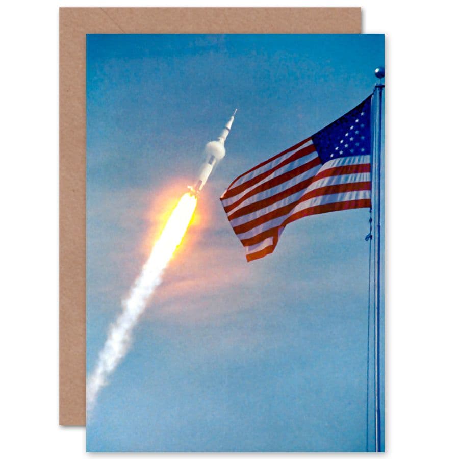NASA Apollo 11 Spaceship Nasa American Flag Moon Landing Greetings Card