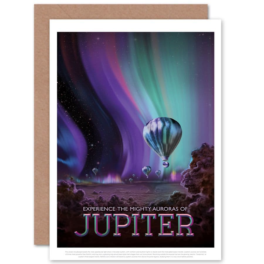 Jupiter Mighty Auroras Nasa Space Tours Travel Greetings Card