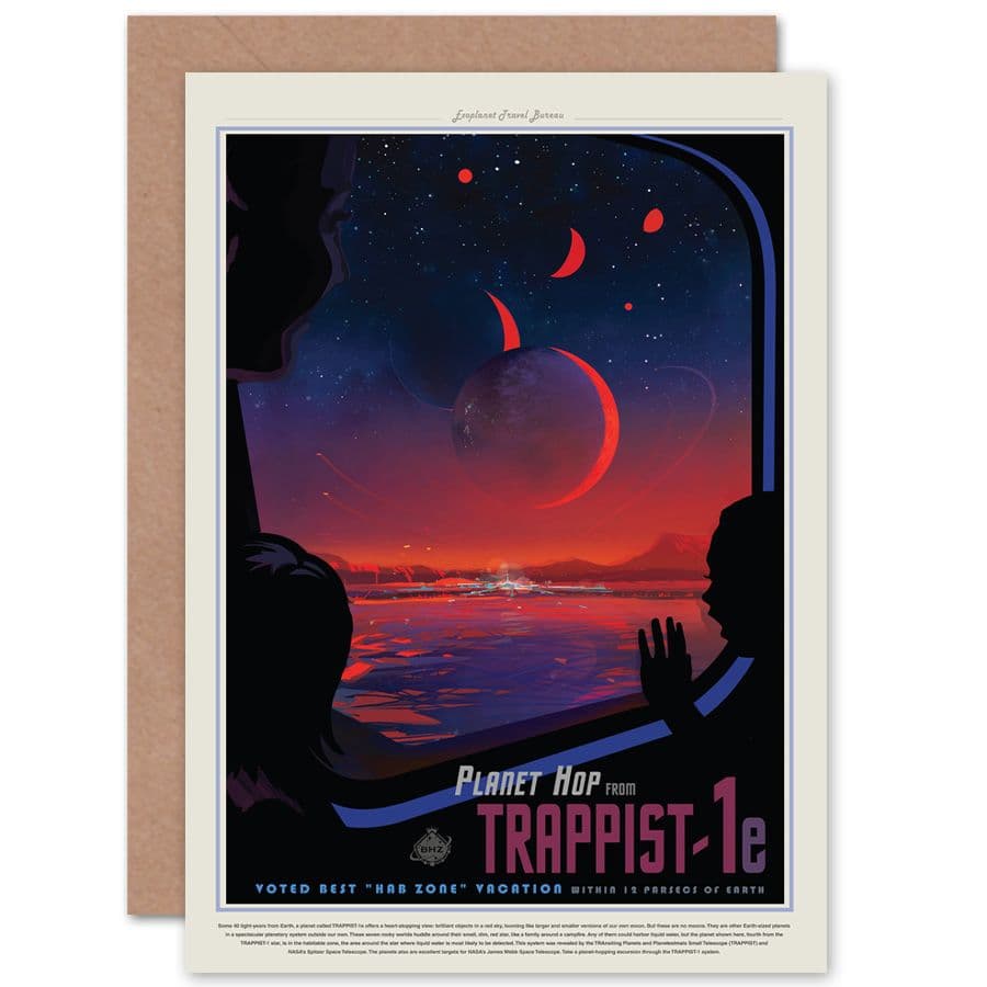 Trappist-1E Planet Hop Nasa Space Tours Travel Greetings Card