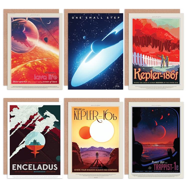NASA Space Travel Tour Lava Life Kepler 186f 16b Enceladus Trappist 1e All Occasions Various Assorted Greeting Cards With Envelopes Pack of 6