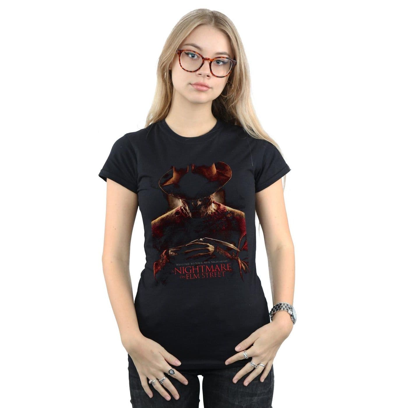A Nightmare On Elm Street Women's Weclome To Your New Nightmare Cotton T-Shirt in Black | Size: Small
