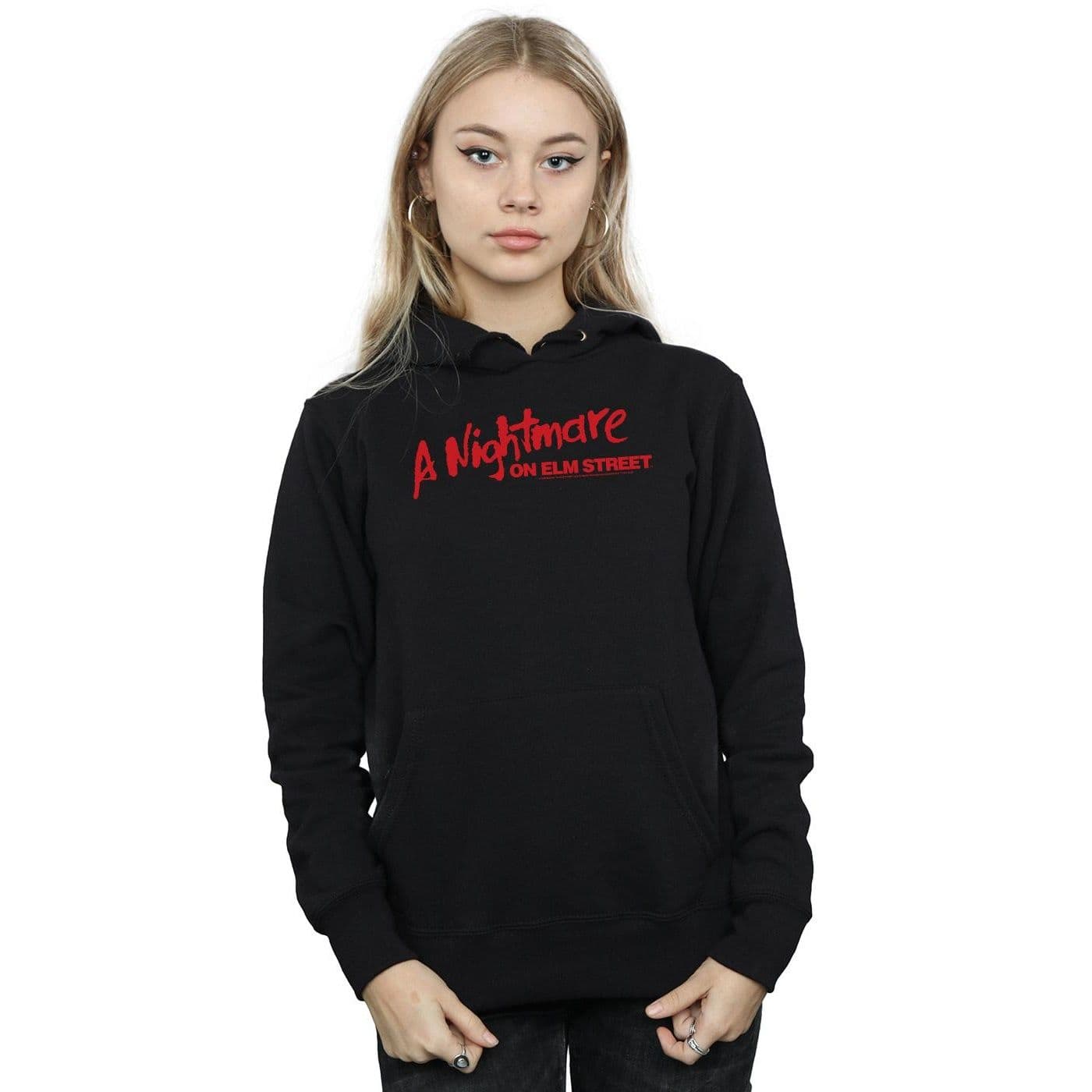 A Nightmare On Elm Street Women's Red Logo Hoodie in Black | Size: 2XL