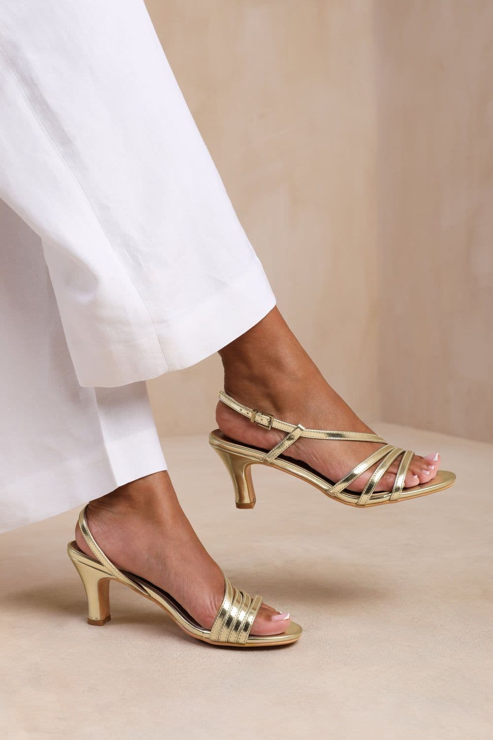 Where's That From Women's 'Mykonos' Wide Fit Mutli Strap Slingback Low Block Heel in Gold | Size: 9E