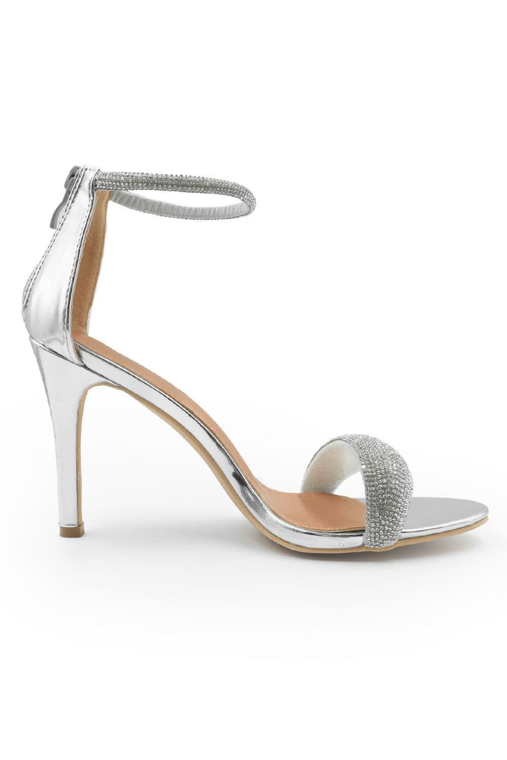Where's That From Women's 'Julia' High Heel Sandals With Diamante Ankle Strap in Silver | Size: 3