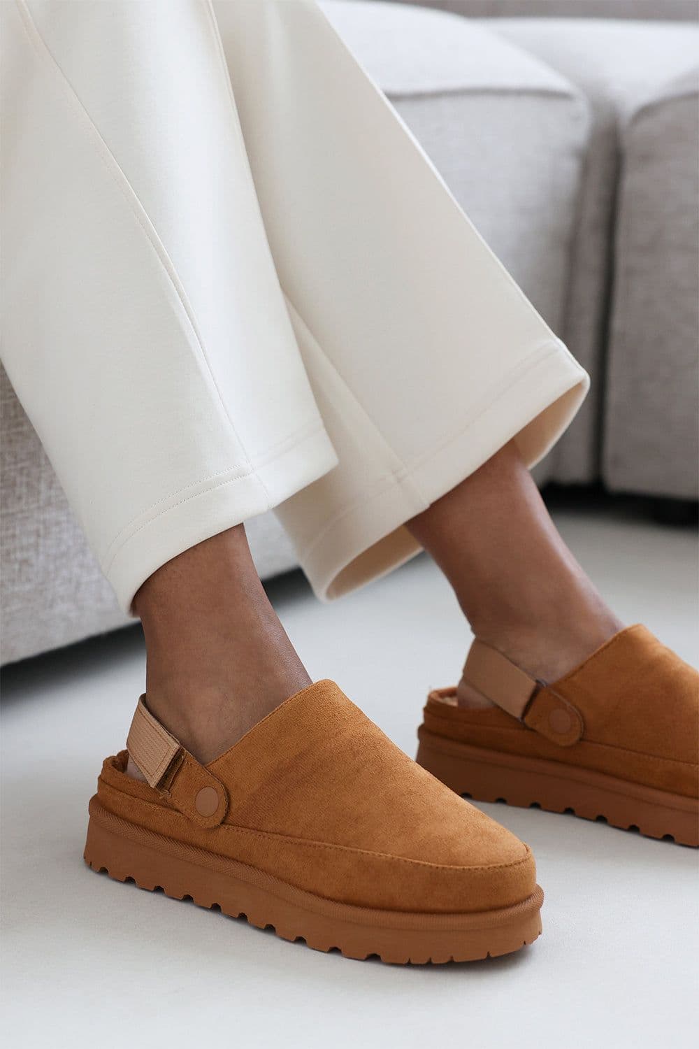 Where's That From Women's 'Lumina' Cosy Adjustable Sling Back Faux-Suede Shoes in Brown | Size: 4