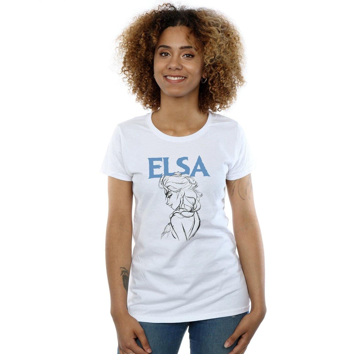 Frozen Elsa Profile Sketch Cotton T Shirt