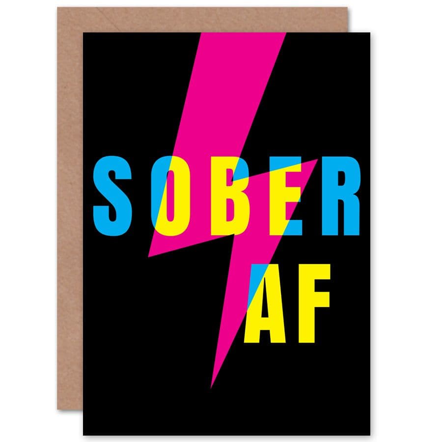 Sober AF Lightning Bolt Typography Greetings Card