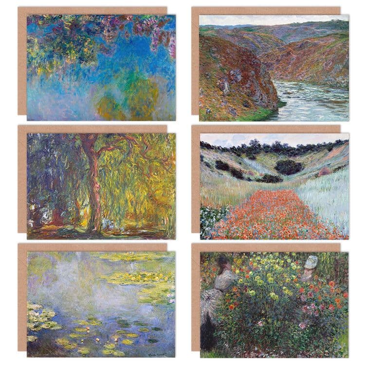 Claude Monet Poppy Waterlillies Wiggles Willows Fine Art Greeting Card Pack 6