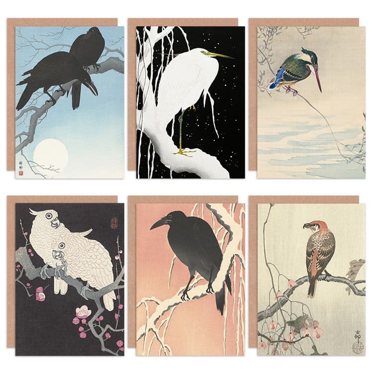 Ohara Koson Japan Crossbill Crow Cockatoo Kingfisher Heron Crows Fine Art Greeting Card Pack 6