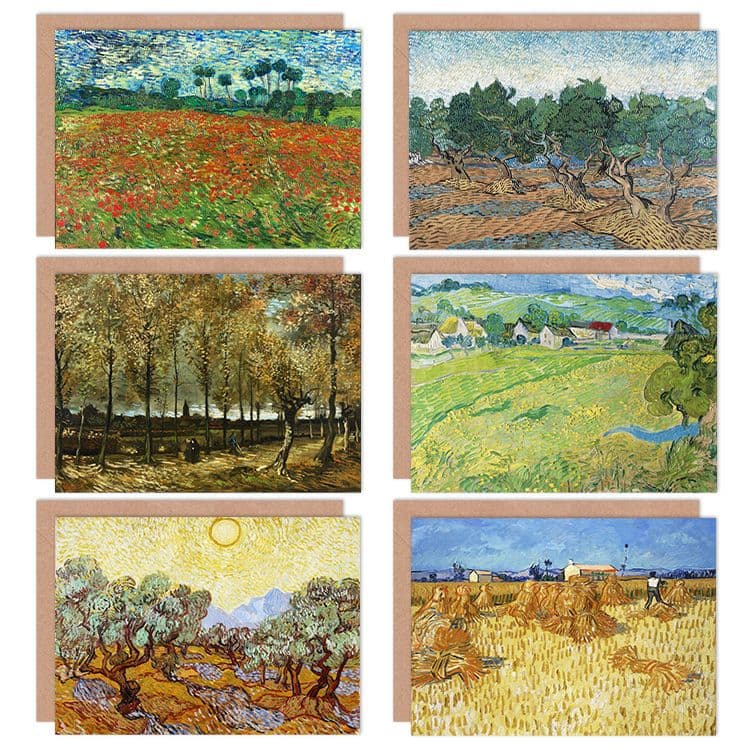 Vincent Van Gogh Corn Harvest Vessenots Grove Poplars Poppy Fine Art Greeting Card Pack 6