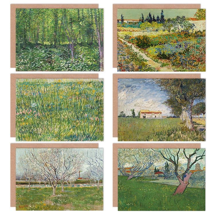 Vincent Van Gogh Bloeiende Boerderij Garden Orchard Grass Trees Fine Art Greeting Card Pack 6