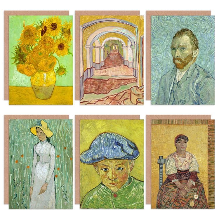 Vincent Van Gogh Italian Woman Camille Gilr Asylum Sunflowers Fine Art Greeting Card Pack 6