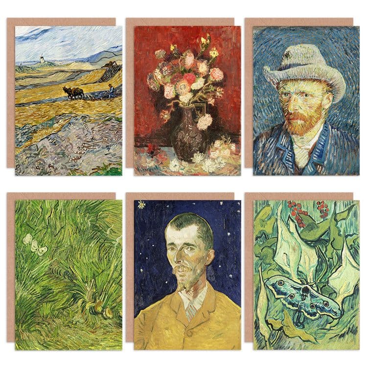 Vincent Van Gogh Moth Boch Butterflies Vase Ploughman Fine Art Greeting Card Pack 6