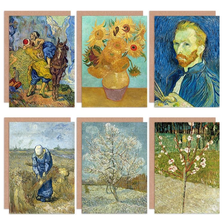 Vincent Van Gogh Almond Tree Roze Peasant Sunflowers Samaritan Fine Art Greeting Card Pack of 6