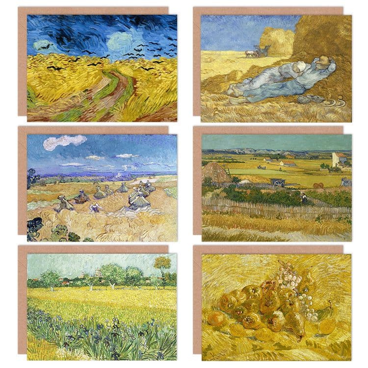 Vincent Van Gogh Kweeperen Oogst Siesta Arles Field Crows Fine Art Greeting Card Pack 6