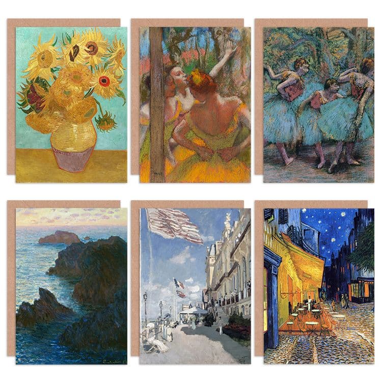Van Gogh Monet Degas Sunflowers Rocks Dancers Fine Art Greeting Card Pack 6