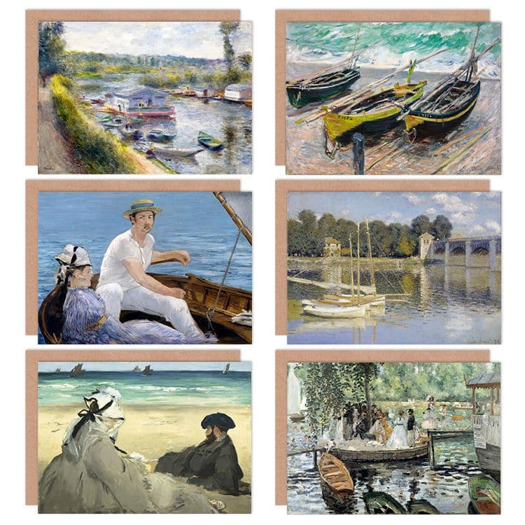 Renoir Monet Manet Fishing Boats Water Beach Mixed Fine Art Greeting Card Pack of 6