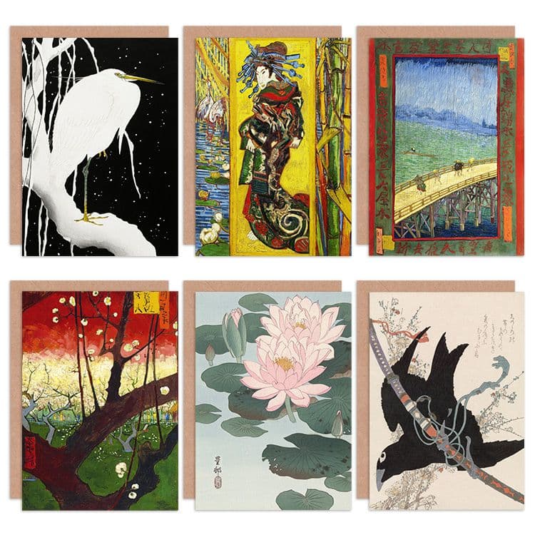 Hokusai Koson Van Gogh Japan Heron Courtesan Mixed Fine Art Greeting Card Pack of 6