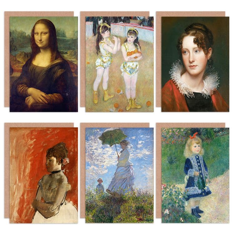 Renoir Monet Degas Peale Da Vinci Mona Lisa Portrait Mixed Fine Art Greeting Card Pack of 6