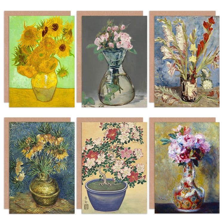 Renoir Koson Van Gogh Manet Sunflowers Bouquet Vase Fine Art Greeting Card Pack 6