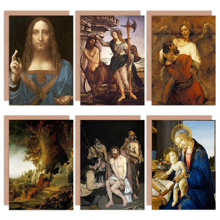Botticelli Manet Rembrandt Da Vinci Jesus Religion Mixed Fine Art Greeting Card Pack of 6