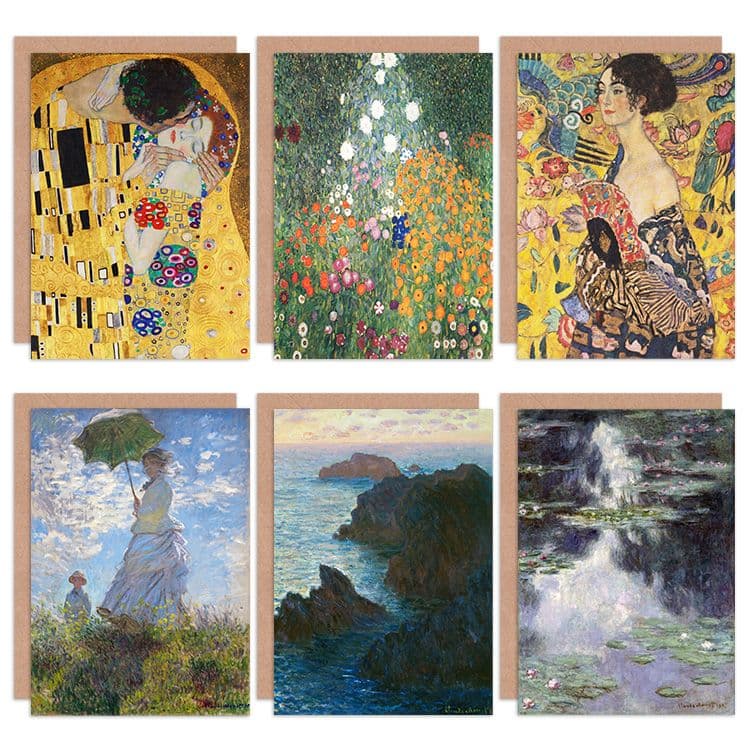 Monet Klimt Water Lilies Kiss Flower Garden Rocks Fine Art Greeting Card Pack 6