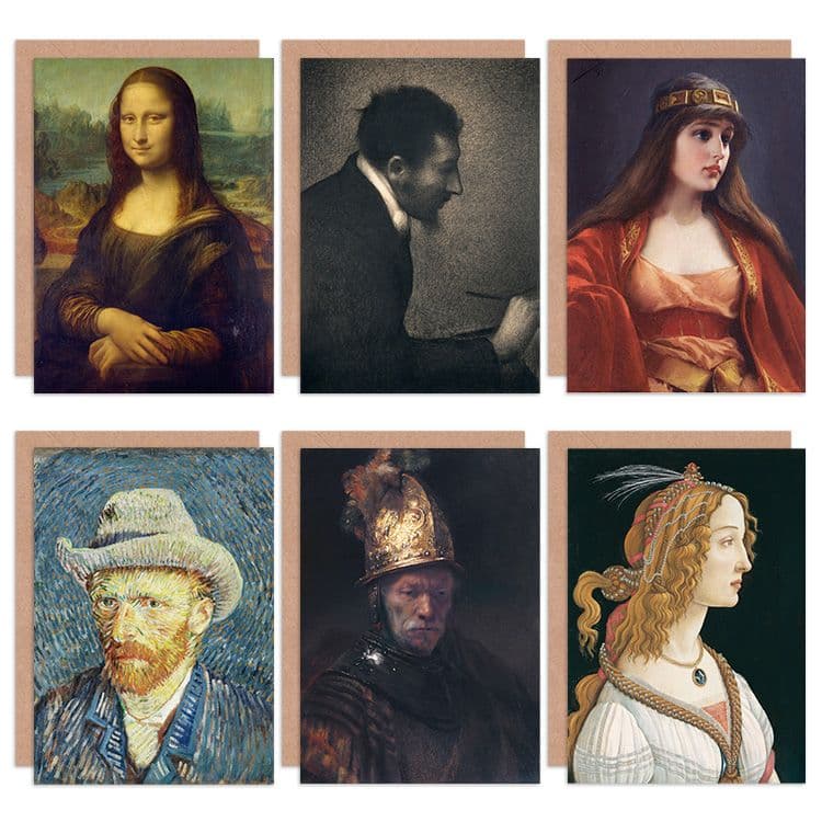 Botticelli Rembrandt Van Gogh Falero Seurat Da Vinci Fine Art Greeting Card Pack 6