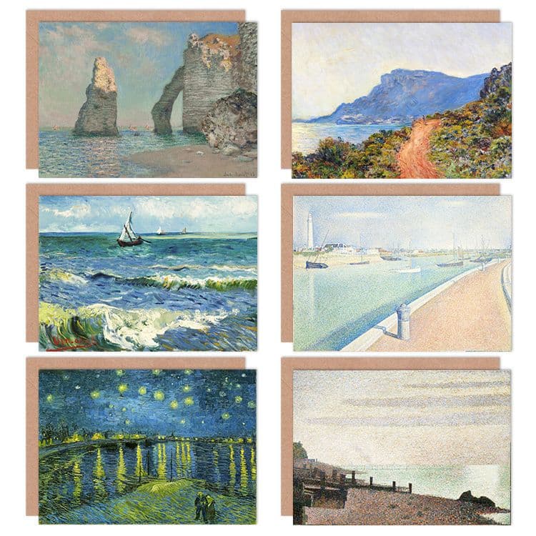 Seurat Monet Van Gogh Starry Night Cliffs Landscape Fine Art Greeting Card Pack 6