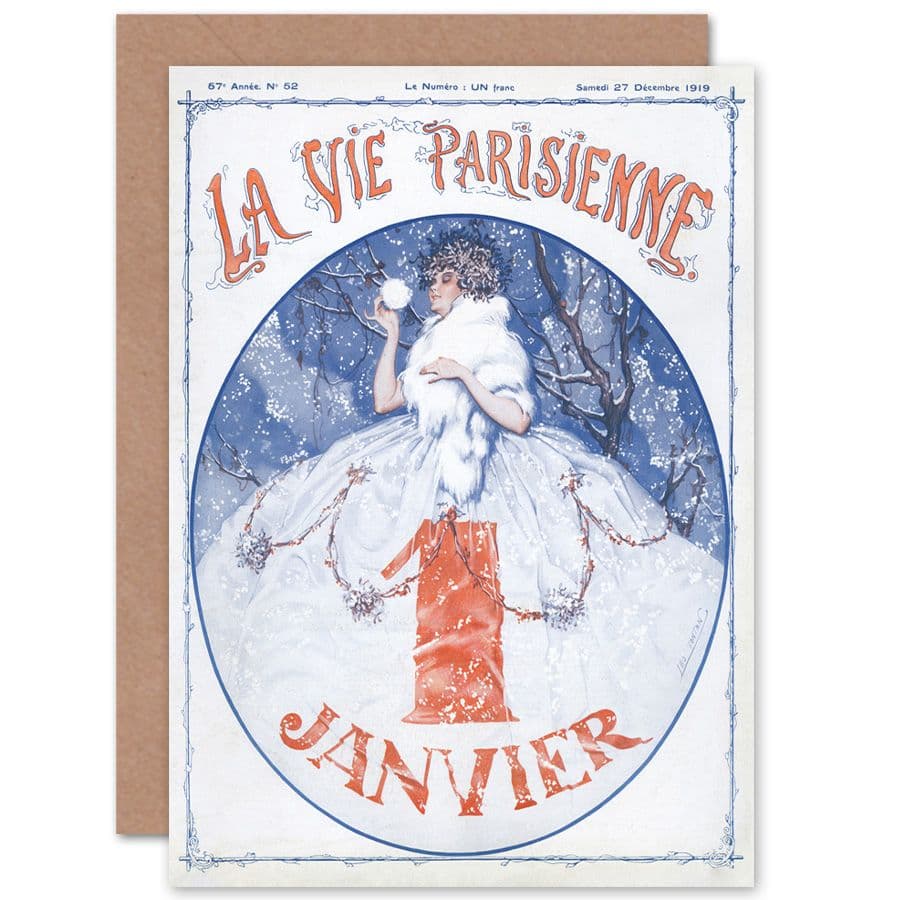 La Vie Parisienne January Vintage Magazine Cover Greetings Card