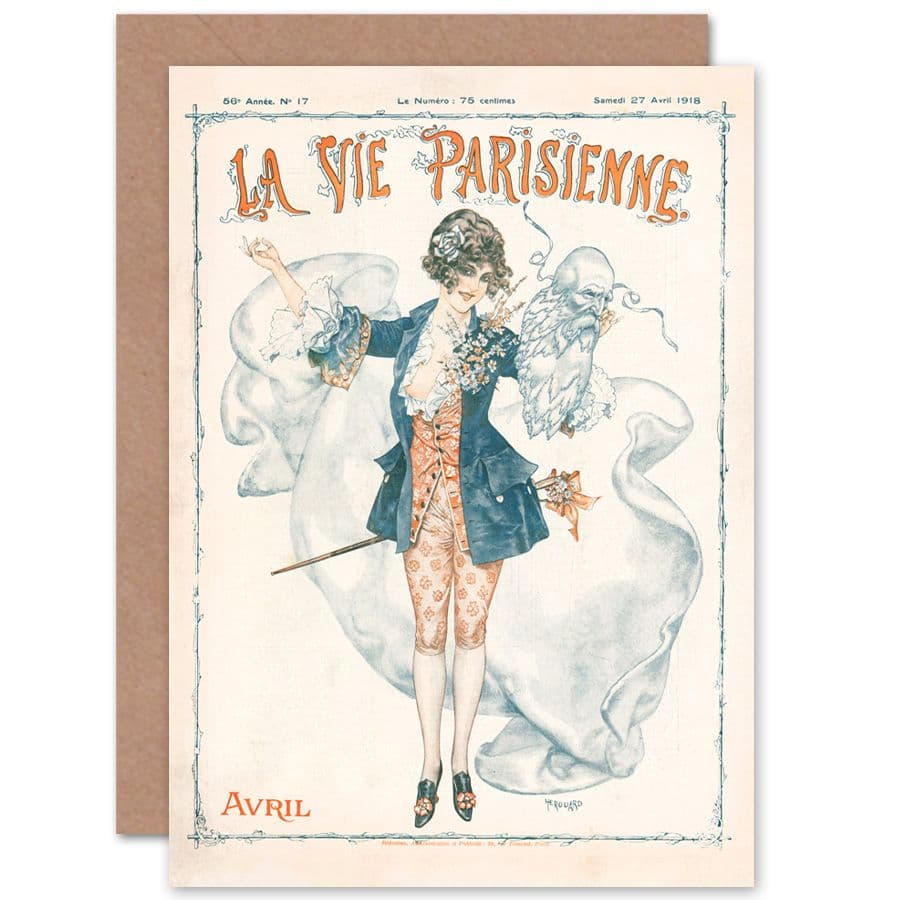 La Vie Parisienne April 1918 Mask Magazine Cover Greetings Card