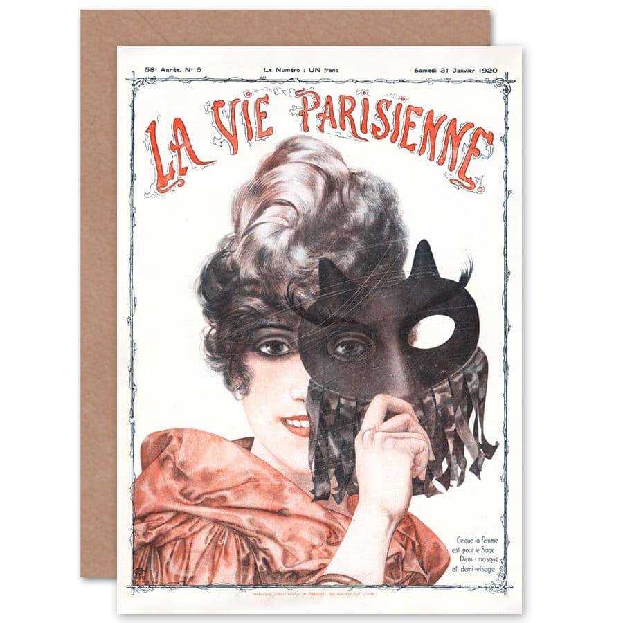 La Vie Parisienne Half Mask Wise Woman Magazine Cover Greetings Card