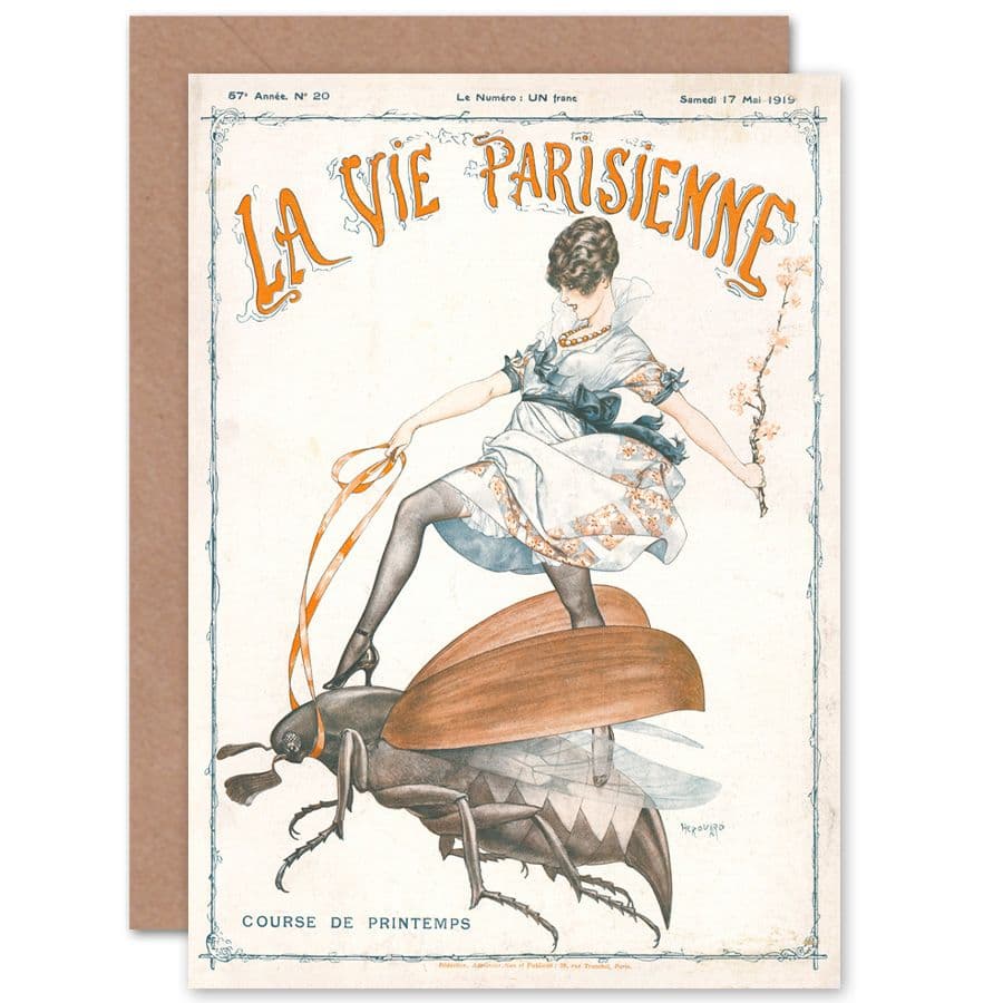 La Vie Parisienne Spring Race Beetle Magazine Cover Greetings Card