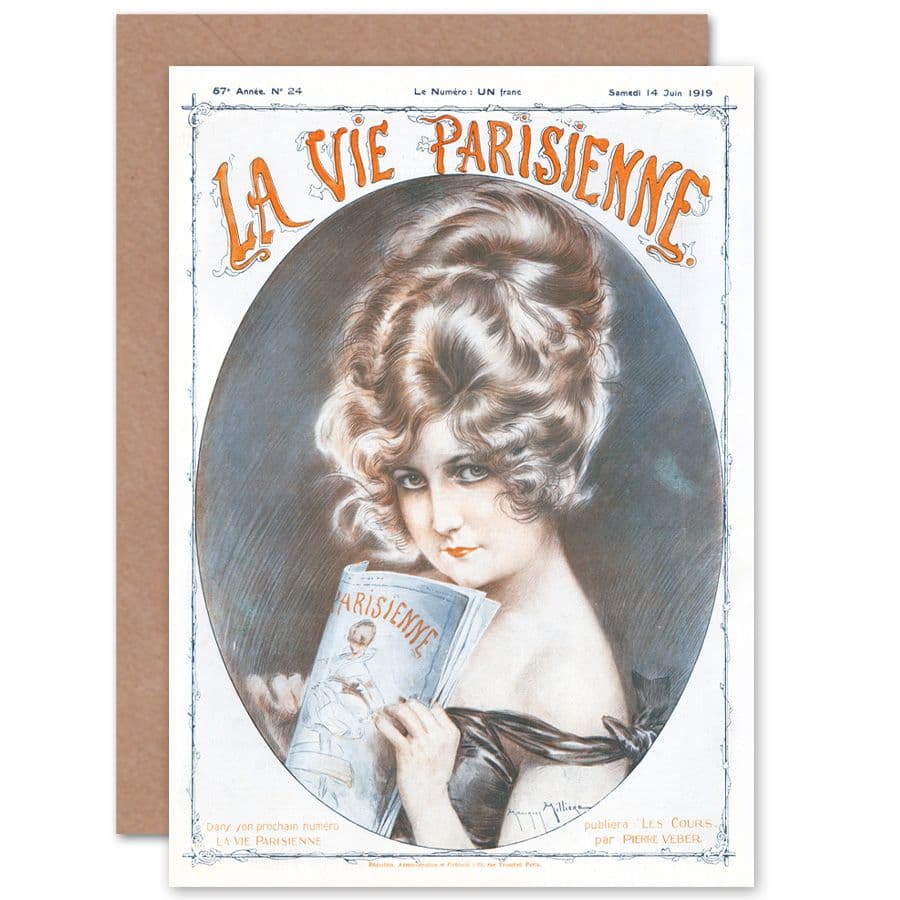 La Vie Parisienne Woman Reading Magazine Cover Greetings Card