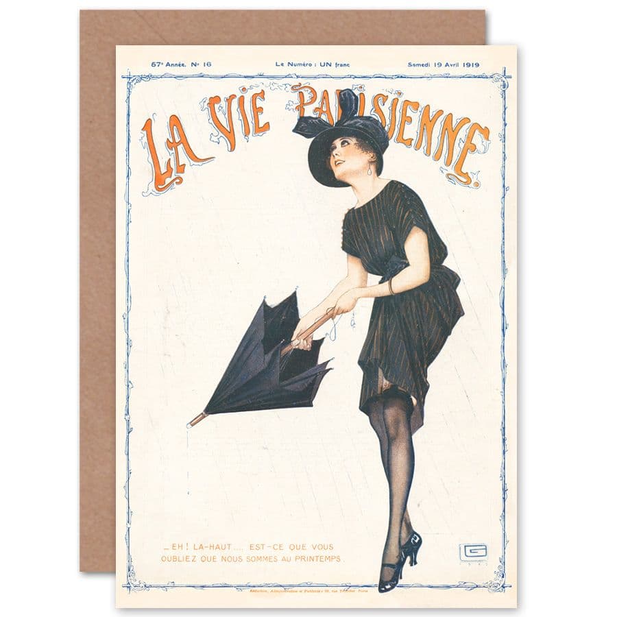 La Vie Parisienne Spring Rain Umbrella Magazine Cover Greetings Card