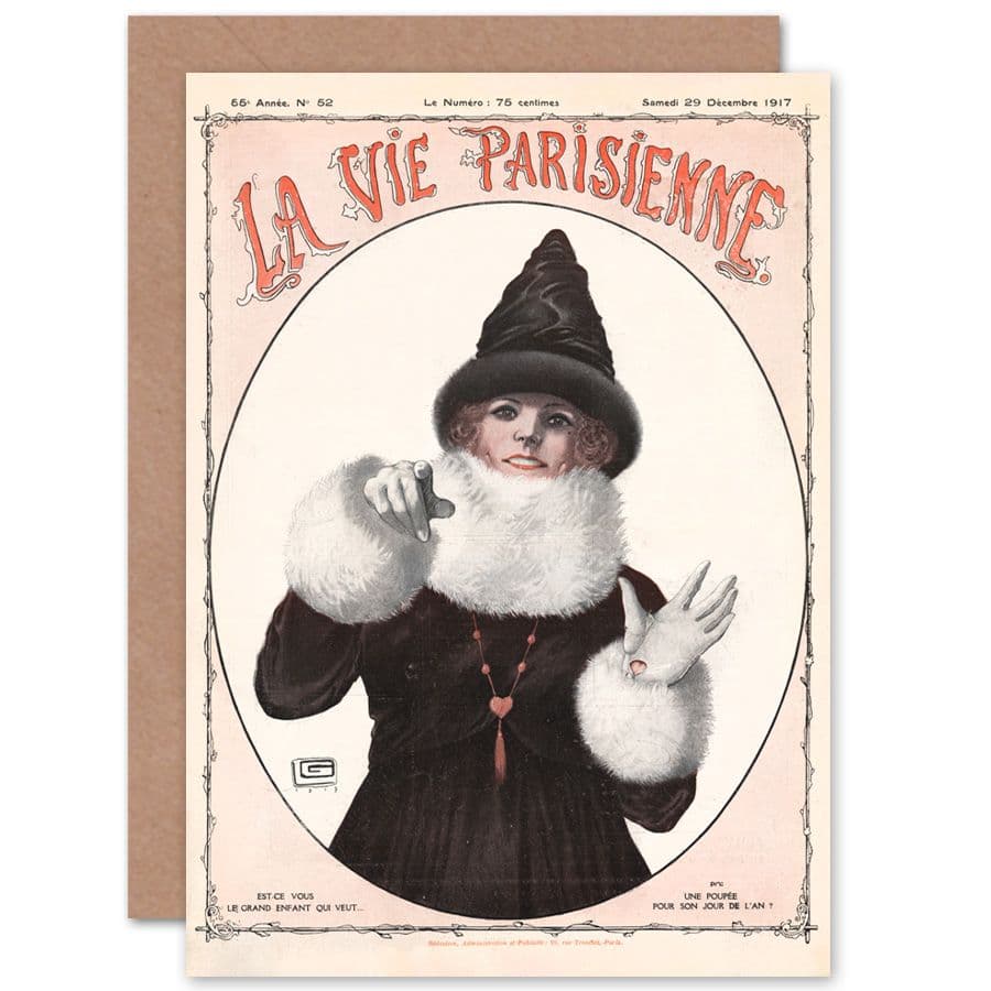 La Vie Parisienne Doll New Years Day Magazine Cover Greetings Card