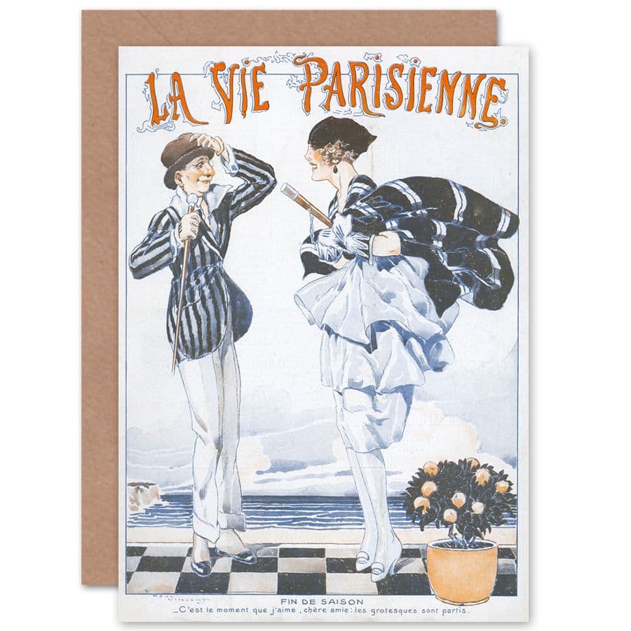 La Vie Parisienne End Season Couple Magazine Cover Greetings Card