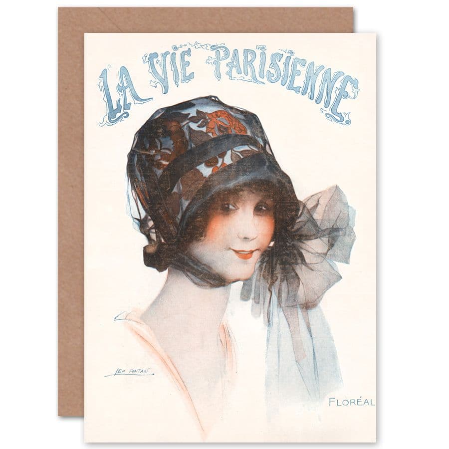 La Vie Parisienne Woman Floral Hat Bow Magazine Cover Greetings Card