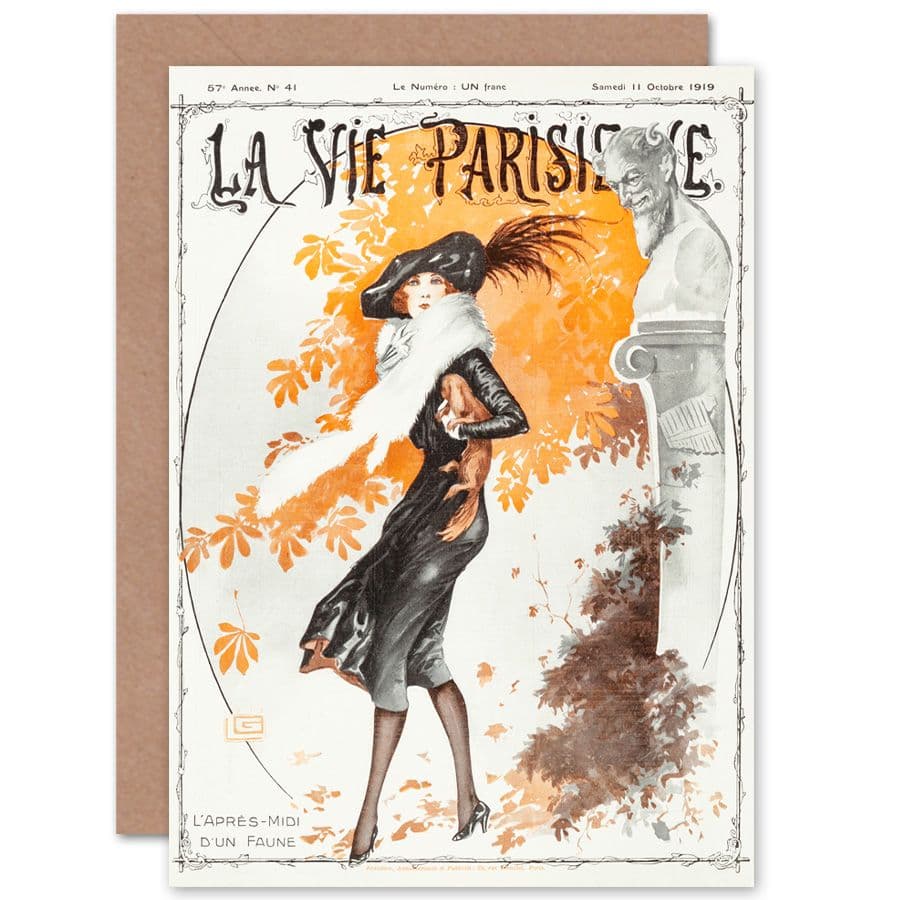 La Vie Parisienne Fall Fashion Woman Dog Magazine Cover Greetings Card