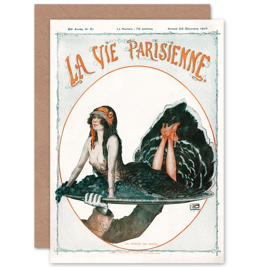 La Vie Parisienne Christmas Turkey Magazine Cover Greetings Card