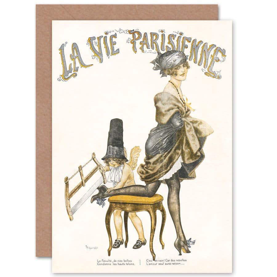 La Vie Parisienne Saw Cutting High Heels Magazine Cover Greetings Card