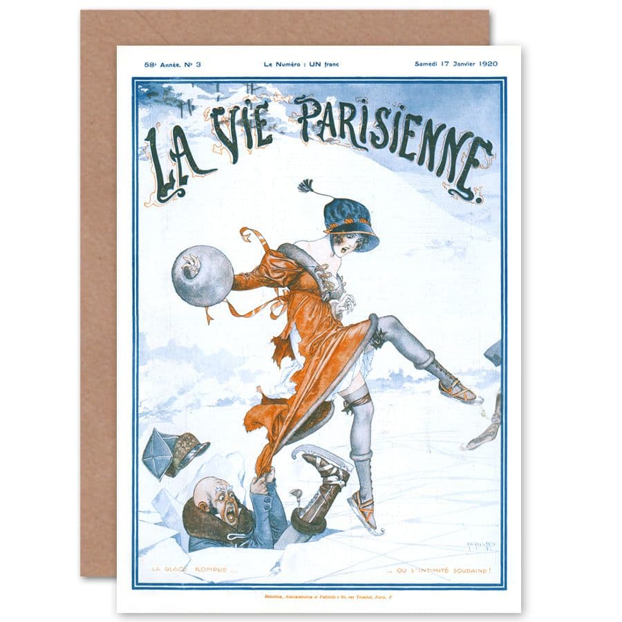 La Vie Parisienne Broken Ice Skating Magazine Cover Greetings Card