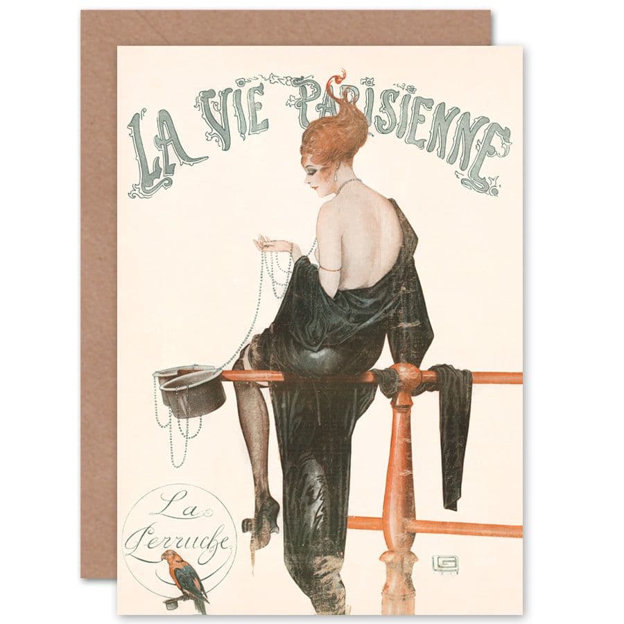 La Vie Parisienne Woman Beads Parakeet Magazine Cover Greetings Card