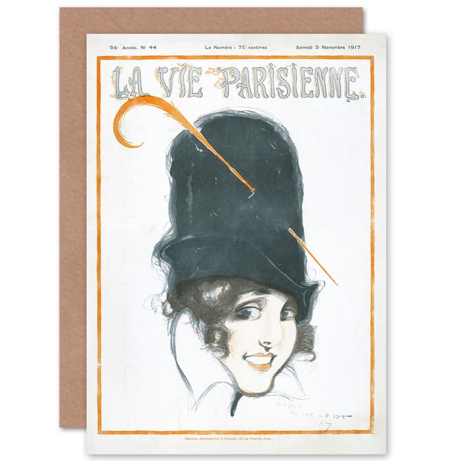 La Vie Parisienne Big Hat Feather Pin Magazine Cover Greetings Card