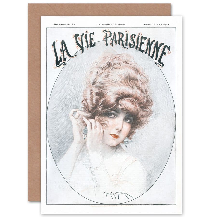 La Vie Parisienne Woman with Earrings Magazine Cover Greetings Card