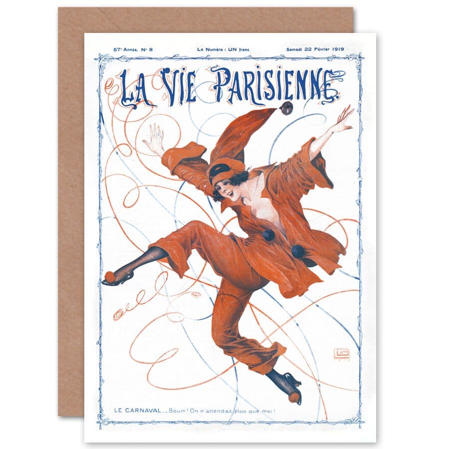 La Vie Parisienne Carnival Clown Magazine Cover Greetings Card