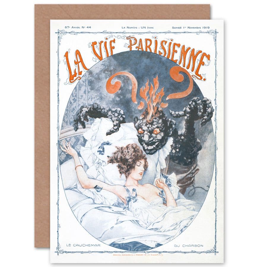 La Vie Parisienne Coal Monster Nightmare Magazine Cover Greetings Card