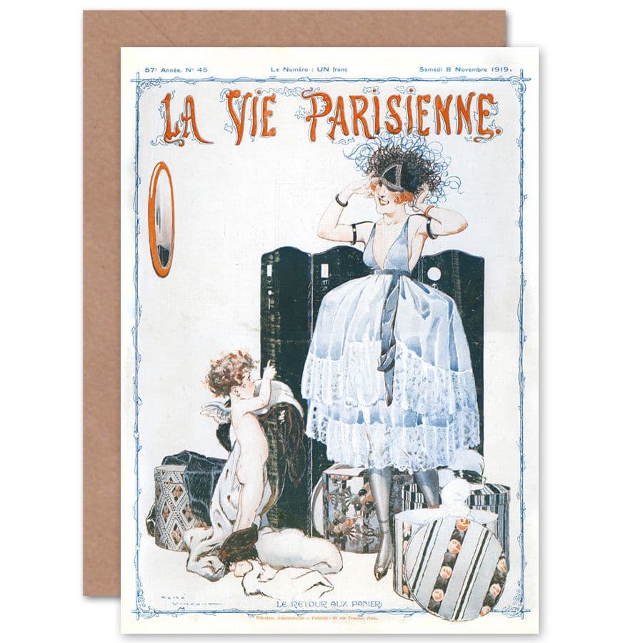 La Vie Parisienne Trying On Hats Cherub Magazine Cover Greetings Card