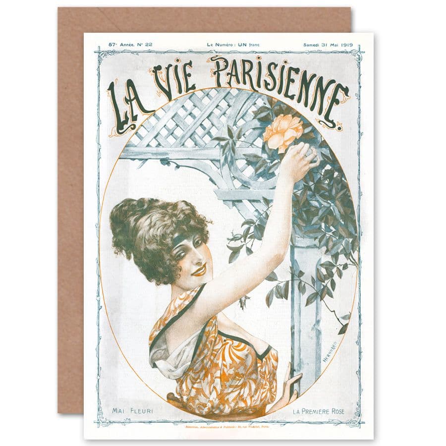 La Vie Parisienne First Rose Flowers Magazine Cover Greetings Card