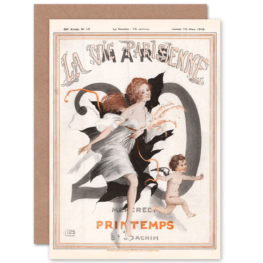 La Vie Parisienne Spring Woman Cherub Magazine Cover Greetings Card
