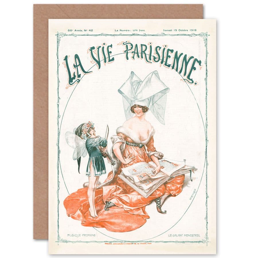 La Vie Parisienne Gallant Minstrel Music Magazine Cover Greetings Card